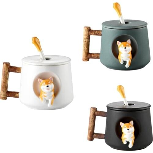 Cartoon Ceramic Mug Trend Personality Creative Mug Coffee Cup with Lid Spoon