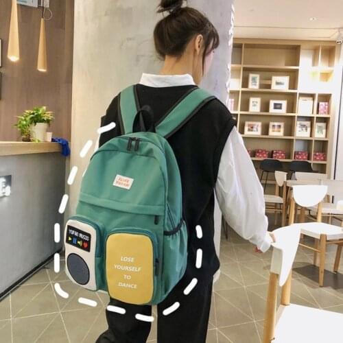 Korea Music Patchwork Backpack High School Student Teenager Casual School Bag Multi-pocket Large Capacity Travel Bagpack Mochila
