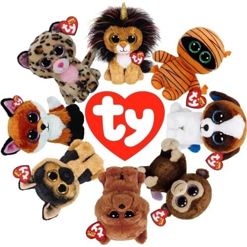 15 CM Ty Beanie Big Eyes Lion Ghost Monkey Fox Leopard Shepherd Dog Chihuahua Dog Series Plush Doll Toys Boy Girl Birthday Gift