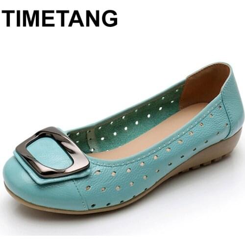 TIMETANG women genuine leather flat shoes Ballet flat shoes woman casual shallow lace-up ballerina flat shoes women Moccasins