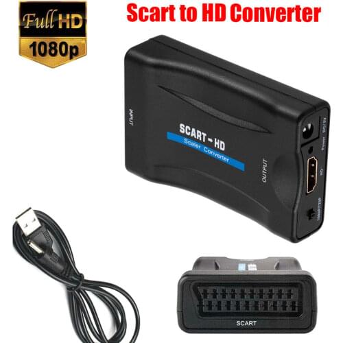 1080P SCART HDMI-compatible Video Audio Converter with USB Cable For HDTV Sky Box DVD Television Signal Upscale Converter