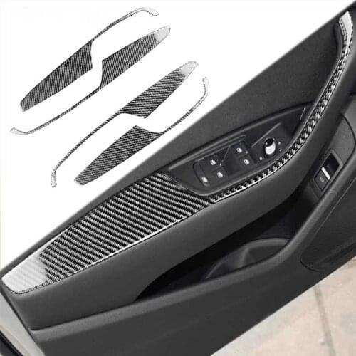 Car Inner Door Armrest Panel Window Lifter Button Cover Trim Strip Carbon Fiber Sticker Interior For Audi A4 B9 2017 2018 2019