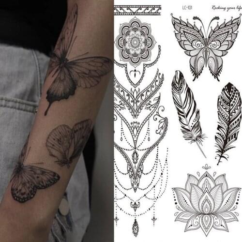 1pcs Waterproof Temporary Tattoo Sticker Mandala Flower Tattoos Rose Body Art Water Transfer Clavicle Temporary Tattoo Women