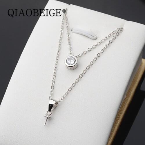 QIAOBEIGE Fashion Dainty Zircon Pendant100% solid 925 sterling silver Necklace for Women Charm Lady Wedding party jewelry Gifts
