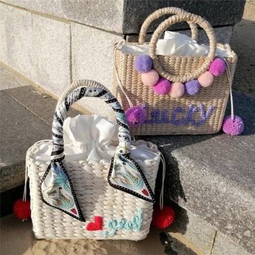 NEW Summer Embroidery Womens Hand Bag Animal Straw Shoulder Bag Flamingos Bohemian Female Beach Bags Lady Woven Handbag