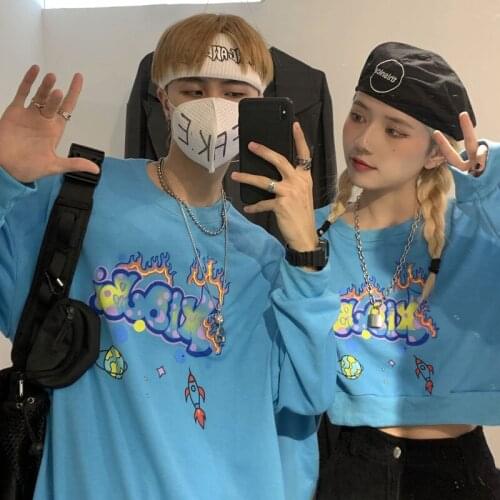 Korean harajuku crewneck sweatshirt y2k long sleeve crop top streetwear women spring fall 2020 oversized cropped hoodie C184