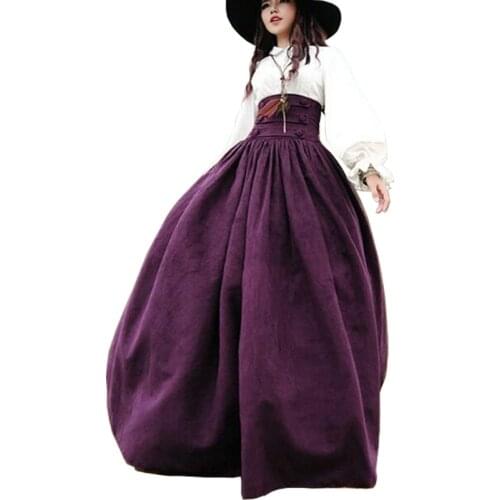 2021 New Woman Medieval Elegant Skirt Solid Hight Waist Middle Ages Renaissance Costumes Vintage Swing Pleated Muslim Skirts