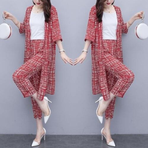 2021 Summer New Women Korean Fashion 3 Pcs Set White Top /cardigan Shirt Blouse + Nine-point Pants Suits Three-piece Suit Y816