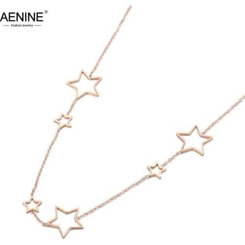 AENINE Bohemia Design Stainless Steel Hollow Star Choker Necklaces Jewelry Rose Gold Chain Pendant Necklace For Women AN19121