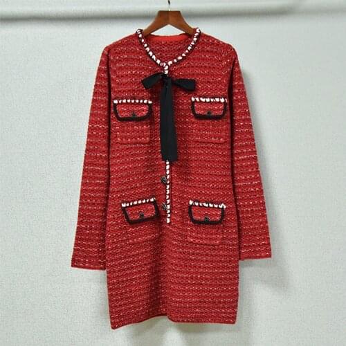 2021 Spring High quality Womens 21% Wool cardigans Fashion elegant pearls beading O-neck knitted overcoat C710