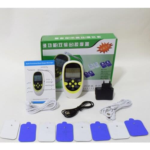 LCD Dual Output Electronic Pulse Meridian Massager Muscle Relax Stimulator Electrotherapy Pain Relief + 8 Pads