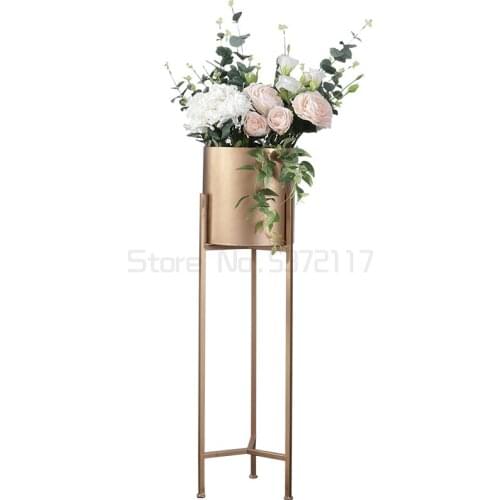 Gold floor type flower rack ornaments creative metal vase living room flower arrangement decoration shelf