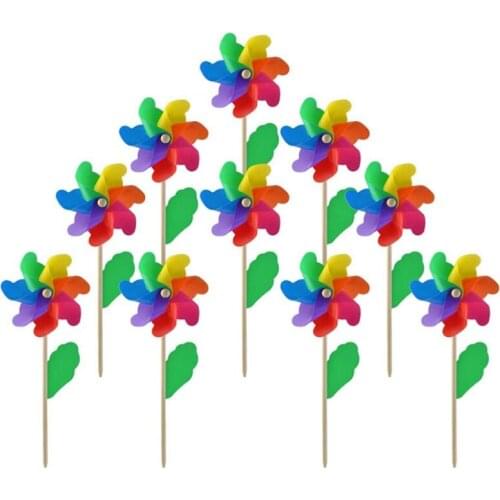 10Pcs Wooden Stick Pinwheels,Windmill Party Pinwheels DIY Pinwheels Set for Kids Toy Garden Lawn Party Decor