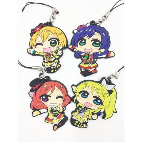 4pcs/Lot Japanese anime figure Love live Silicone mobile phone charms Action Figure Anime cell phone strap charm