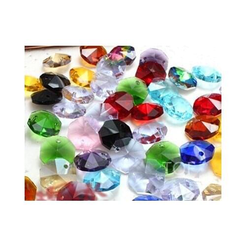 500Pcs AAA Assorted Color 14mm Glass Crystal Octagon Beads With 2 Holes