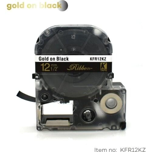 Satin Ribbon 12mm*5m gold on black tape SFR12KZ LA-4BKK for gift wedding Christmas Party for kingjim/epson printer LW300 LW400