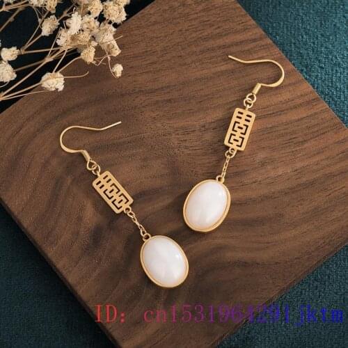White Jade Water drop Earring Chalcedony 925 Silver Crystal Natural Gifts Fashion Charm Amulet Women Zircon Gemstone Jewelry