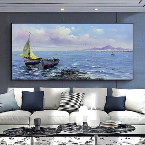 Large Handpainted Start Sailing Knife Landscape Oil Painting On Canvas Wall Art For Living Room Home Decor Picture