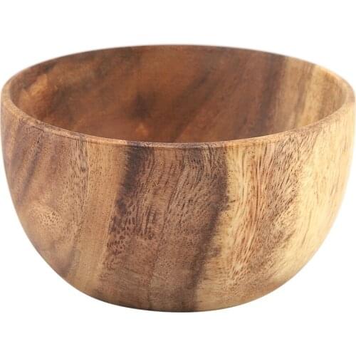 Solid Acacia Wooden Bowl for Salad Soup Rice Hand Made Wooden Bowl Kitchen Utensils (13*7cm)