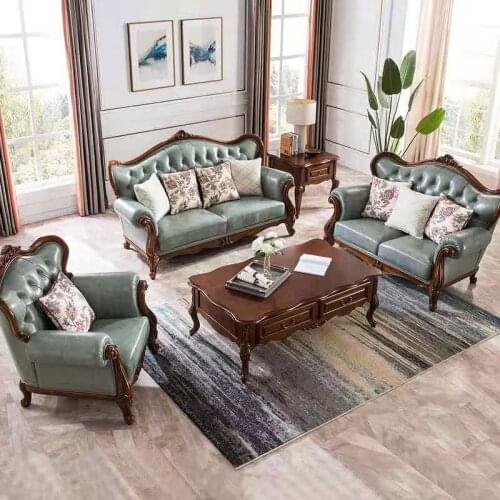 Sofa American solid wood leather sofa retro light luxury household sofa combination high-end living room furniture