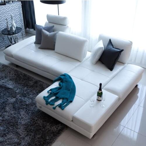 Real leather sofa sectional living room sofa corner home furniture couch L shape functional backrest modern stainless steel legs