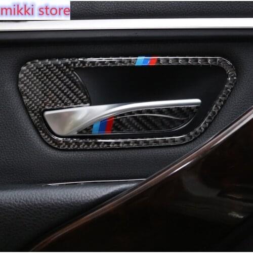 For BMW 3 4 Series 3GT F30 F31 F32 F34 Carbon Fiber Car Interior Door Handle Cover Trim Door Bowl Stickers Car Styling accessorY