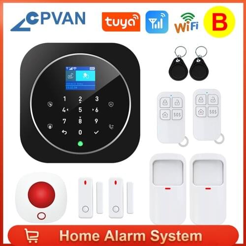 CPVAN WiFi Home Alarm System Tuya Smart Life APP Wireless GSM Security Alarm Kit LCD Touch Keyboard 11 Languages Compatible Alex