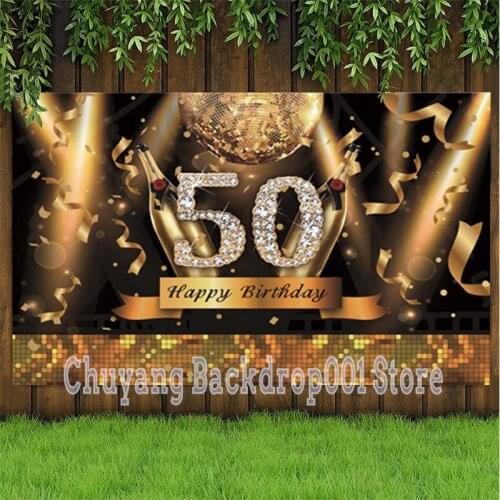 50th Birthday Party Backdrop Disco Gold Light Champagner Diamonds Shiny Photo Background Decor Banner Photo Studio Prop