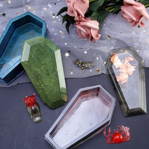 Coffin Trinket Box Silicone Mold Halloween Container Mold Spider Skull Owl Epoxy Resin Mold For Jewelry Making DIY Art Supplies