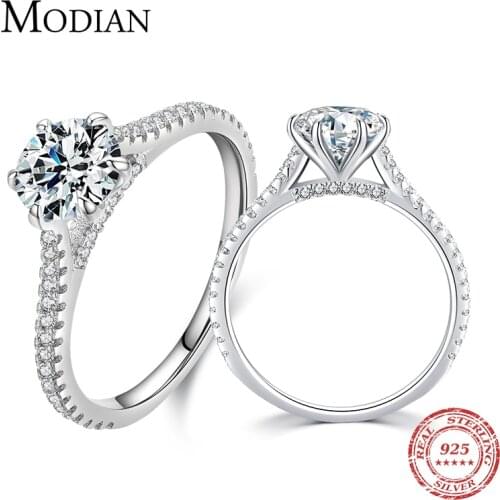 Modian 1ct Moissanite Ring Classic 925 Sterling Silver Luxury Wedding Engagement Rings For Women Anniversary Fine Jewelry Gift