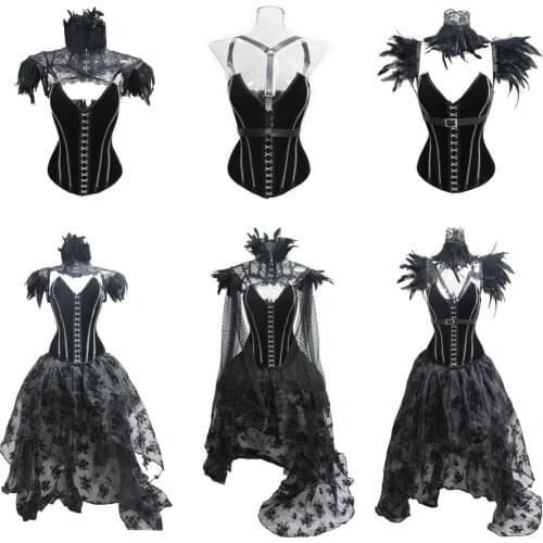 Nightclub Bar Halloween Female Singer Costumes Black Corset Puffy Dress Gogo Dancer Pole/Jazz Dance Festival Party Tops DWY4685