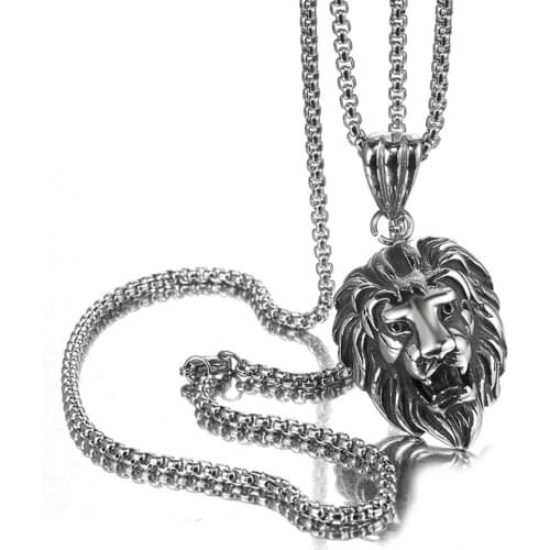 Fashion Mens Hip Hop Lion Head Pendant Necklace Luxury Stainless Steel Male Jewelry Friendship Gift Christmas gift