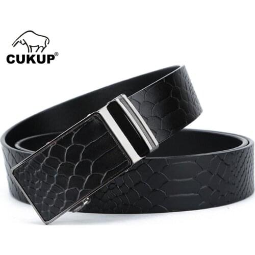 CUKUP Leather Alligator Pattern Cover Automatic Buckle Belts Mens Quality Cow Casual Style Dress Accessories Belt Men NCK429
