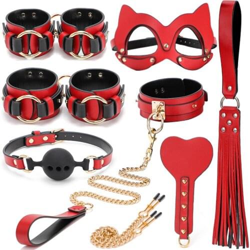 Slave BDSM Bondage Set Sex Toys Kits Bed Restraint Handcuffs Collar Gag Whip Adult Products Erotic Toy For Women Couples