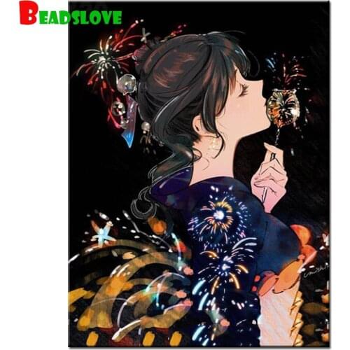 Wall stickers woman diamont broderie diamants 5D diamond painting kit set Full square paiting tools japanese girl Cartoons color