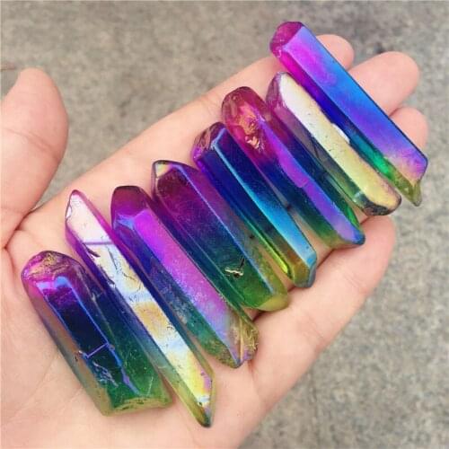 Natural Crystal Energy Column Color Plated Stone Three color Mineral Crystals Electroplate Stone
