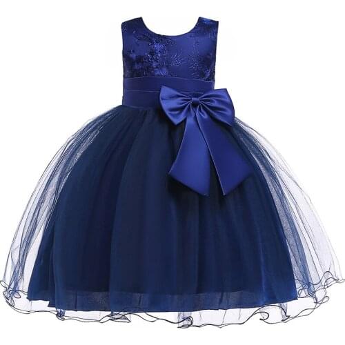 New Design Flower Girls Dress Formal Sleeveless Party Wedding Tulle Gown with Big Bow Fashion Kids Clothes Vestido