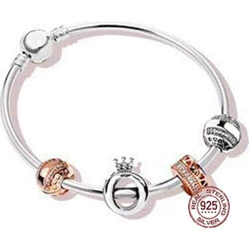 NEW 2018 New Hot Sale 100% 925 sterling silver Bracelet For In Love Gift Set For Women Bangle Rose Bead Charm DIY Jewelry