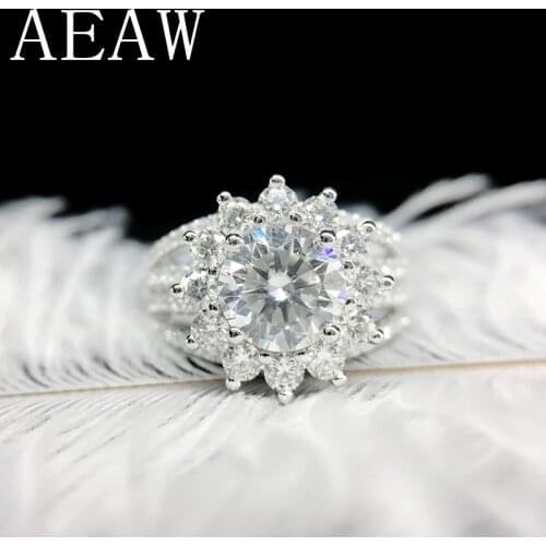 AEAW Moissanites Engagement Ring Centre 5mm 2CTW DF Color Lab Diamond Accent 14k White Gold Wedding Rings For Women