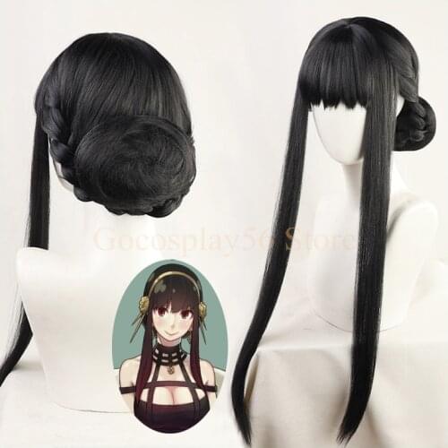 Anime SPY×FAMILY Yor Forger Cosplay Wig Briar Black Long Straight Temples Braided Bun Heat Resistant Hair Role Play