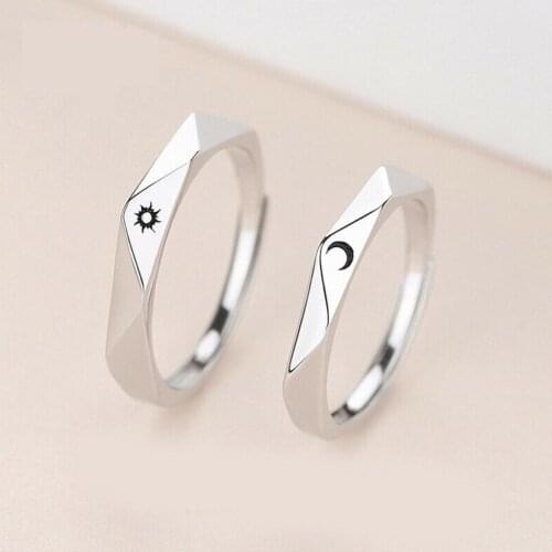 Couples Adjustable Diamond Sun Moon Ring Fashion Trendy Lovers' Rings Simple Couple Ring Temperament Rings Jewelry Birthday Gift