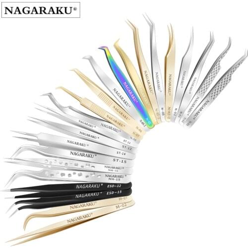NAGARAKU Eyelash Extension Tweezers Makeup Stainless Steel Non-magnetic Pincet False Eyelash Tweezers 3D accurate tweezers