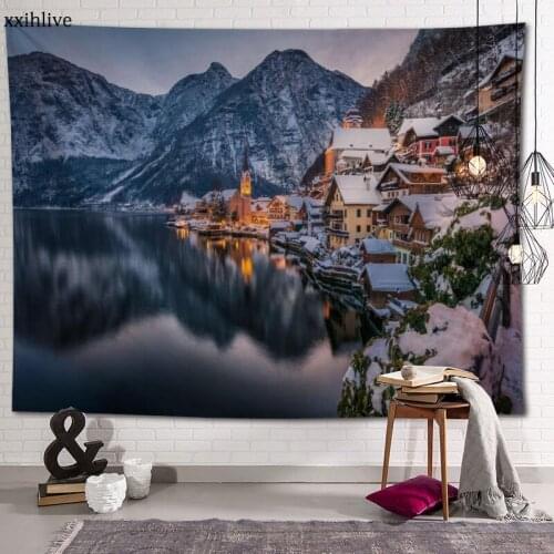Customized European Town Hanging Fabric Background Wall Covering Home Decoration Blanket Tapestry Bedroom,Living Room Wall Decor