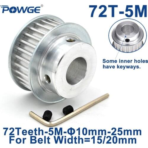 POWGE Arc 72 Teeth HTD5M Synchronous Pulley Bore 12/14/15/16/18/19/20/22/25mm for Width 15/20mm HTD 5M Timing Belt 72Teeth 72T