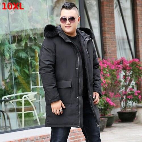 Plus size 11XL down jacket male tall men long section large fur collar winter extra large mens coat jacket black 9XL 8XL 7XL