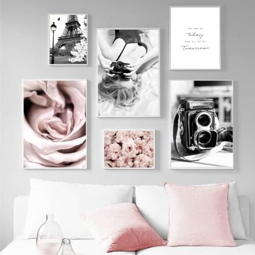 Sexy Girl Camera Paris Tower Rose Wall Art Canvas Painting Nordic Posters And Prints Wall Pictures For Living Room Vintage Decor
