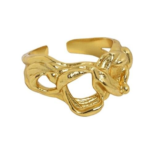 SHANICE Korean ins niche design sense cold wind irregular surface hollow texture S925 sterling silver open ring Wedding Ring