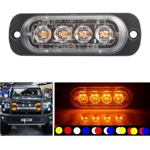 Ultra Thin 4 Chips Car LED Strobe Light Emergency Light Grill Breakdown Auto Flashing For SUV Truck Motorcycle 12-24V Lightbar