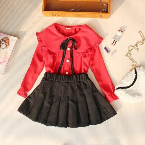 Spring 2021 Children Kids Clothes Girls Blouse Toddler Autumn Chiffon Shirt For Teenage Girls Long Sleeve Tops Red Blusas 2T-16Y