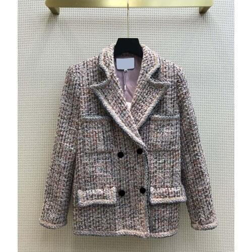 Jackets 2021 Early Spring for Women Luxury Brand New Woven Woolen Coats Office-lady High-end Long Sleeve Turn-down Collar Jacket